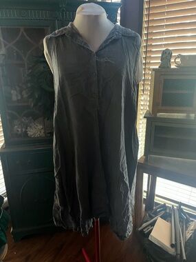 FLAX Sleeveless Linen-Blend Button Front Dress in Slate Blue medium